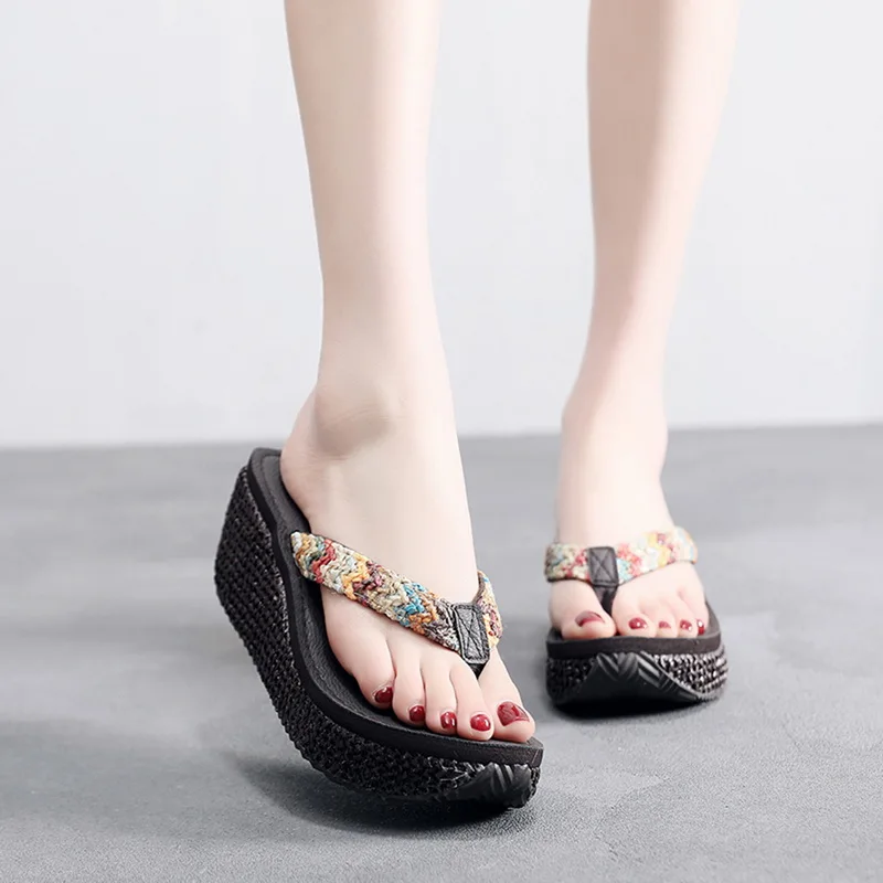 

SHUJIN Fashoin Slippers Summer Woman's Flip-Flops With White Women Platform Flip Flops Beach High Heel Sandals Slippers 2020