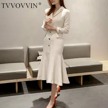 Tvvovvinin новая популярная весенне-Летняя женская одежда С Вырезанным длинным рукавом корейская мода тонкий XL офисное женское платье труба AS631