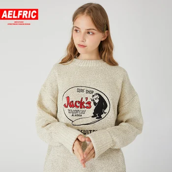 

Aelfric Letter Embroideried Knitted Women Sweaters Fashion Streetwear Vintage Pullovers Autumn 2019 Hip Hop Casual Tops Outwear