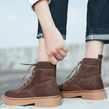 

2019 Autumn New Shoes Women Martin Boots Cross-tied Fashion Flock botas mujer Ladies footware Female Ankle Boots Black Shoes