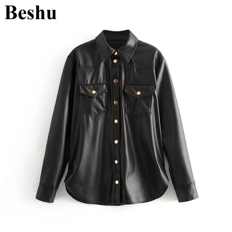 Женские повседневные свободные блузы Za черные однобортные из искусственной кожи