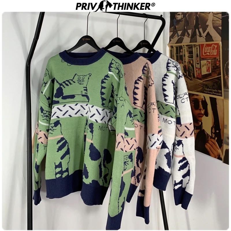 Privathinker Harajuku мужские свитера 2020 весенние модные повседневные вязаные с принтом