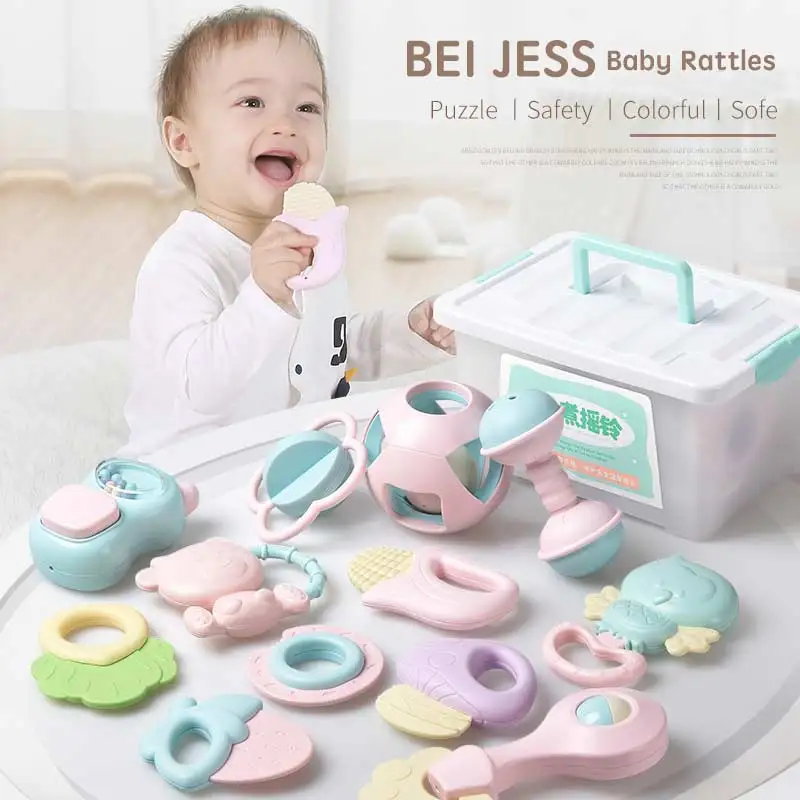 8-16Pcs Baby Teether 0-12 Months Music Toy Set Hand Bell Jingle Plastic Mobile Rattle Ball Educational Toy For Newborn Gifts