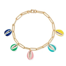 Богемное Бохо женское летнее пляжное ювелирное изделие Пука море пять эмалированных ракушек Каури Merco Позолоченные звенья цепи оболочки эмалевый браслет