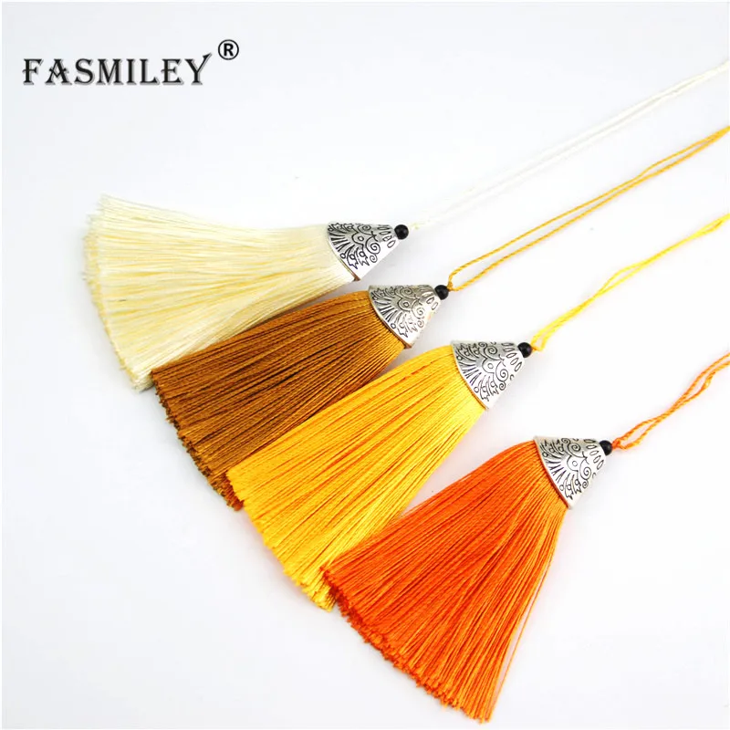 FASMILEY кисточки для самодельные Украшения, Аксессуары 8 см шелковые кисточки античный серебряный колпачок ручной работы ювелирные изделия 50 шт. LS017