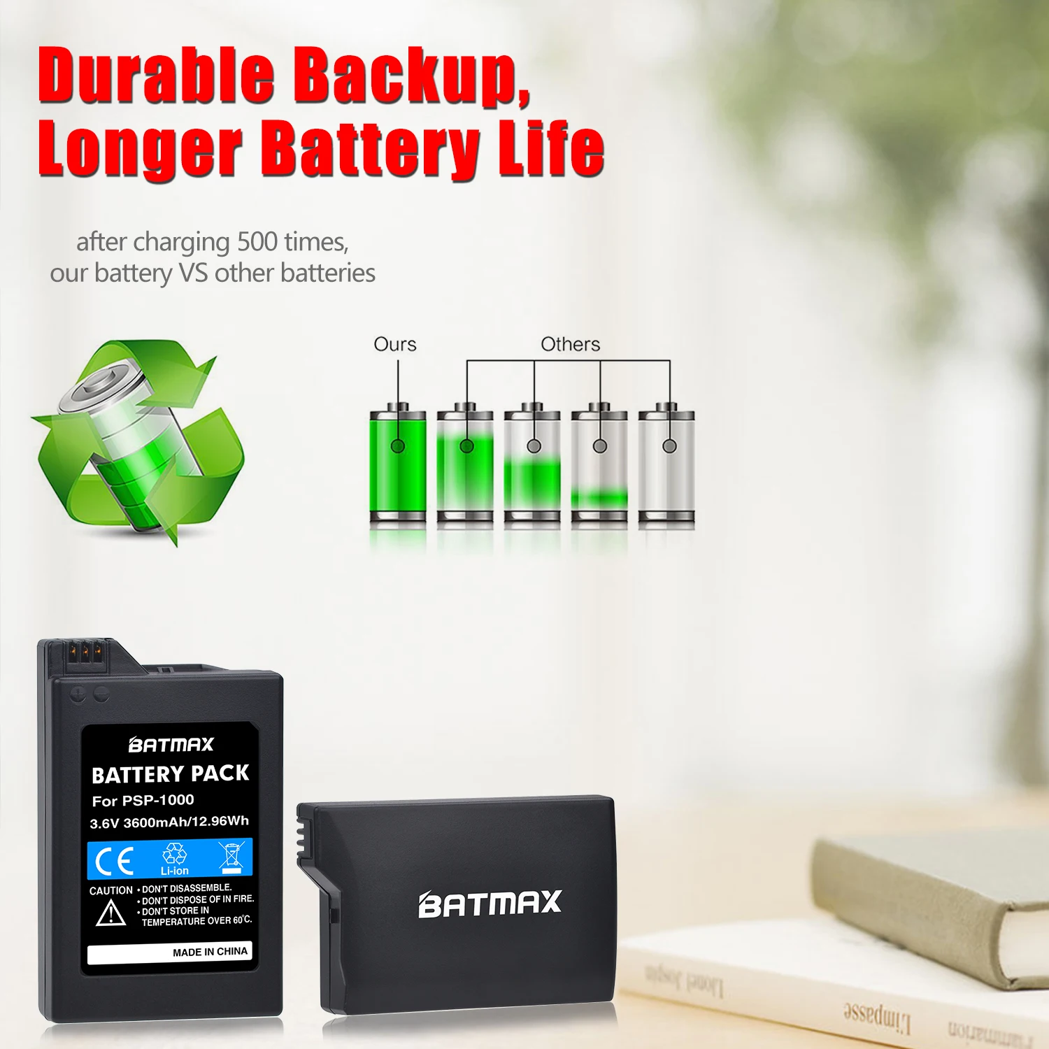 psp+おまけ付き Batmax 3600mAh PSP-1000 Battery+USB Charger For Sony PSP1000