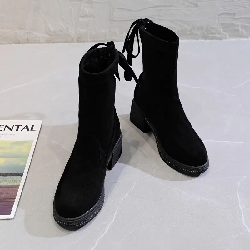 

2019 Autumn And Winter New Style Boots Women's Chunky-Heel Semi-high Heeled Thin Boots Fashion Sleeve Korean-style Stretch Boots