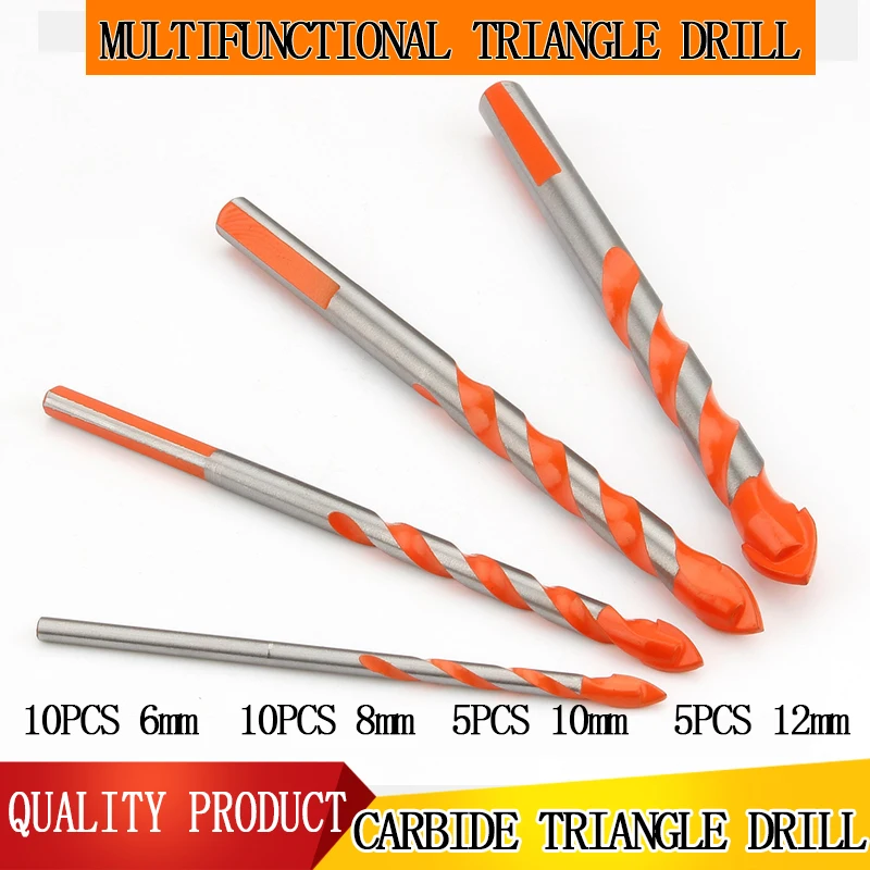 

Multifunctional universal tile twist drill bit 6/8/10/12(10Pcs) set thread triangle drilling tool concrete glass marble aluminum