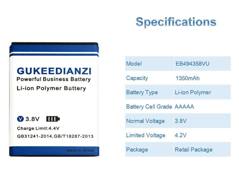 GUKEEDIANZI S5830 телефон Батарея для samsung Galaxy Ace S5830 S5660 S7250D S5670 i569 I579 GT-S6102 S6818 GT-S5839i EB494358VU