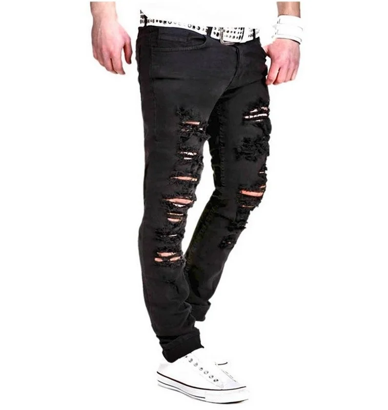 WHATON Stylish Knee Ripped Skinny Ankle Length Black Jeans for Men (Tapered  Bottom with Damage & Distressed Knee Cut)