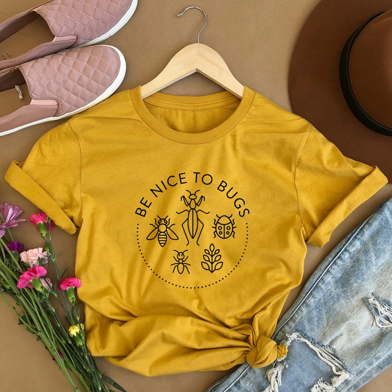 

Be Nice To Bugs T Shirt Women Protect Our Pollinators Slogan Tshirt Aesthetic Funny Shirts Bee Kind Cotton Tops Drop Shipping