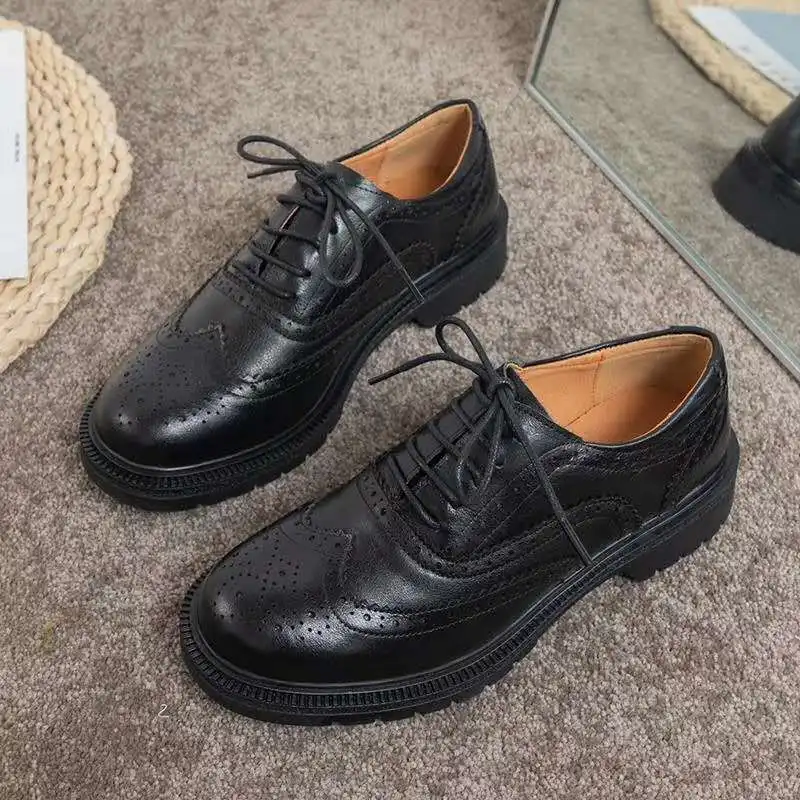 

2020 Spring New Style Full-grain Leather Retro England Small Leather Shoes Women's College Style Chunky-Heel Korean-style Versat