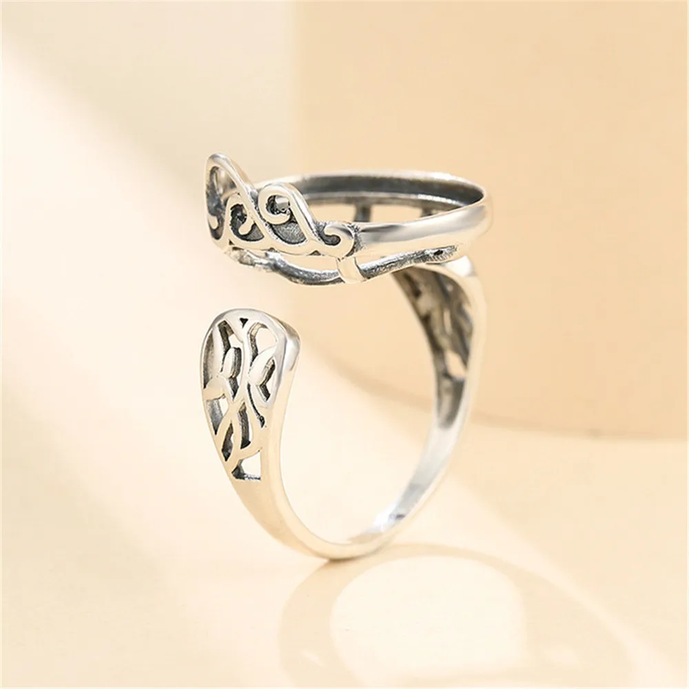 Ring Blank for 14x16.5mm Oval Cabochons Antique Style Ring Setting Thai Sterling Silver Adjustable Ring Base SR0384