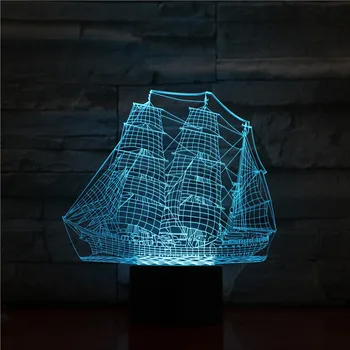 

3D Led Creative Sailing Model Usb 7 Colorful Visual Artwork Table Lamp Decoration Night Light For Home Bedroom Lighting Fixture