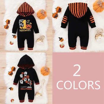 

2020 Autumn New Baby And Toddler Long-sleeved Halloween Pumpkin Print Romper Helloween Letters Bodysuits