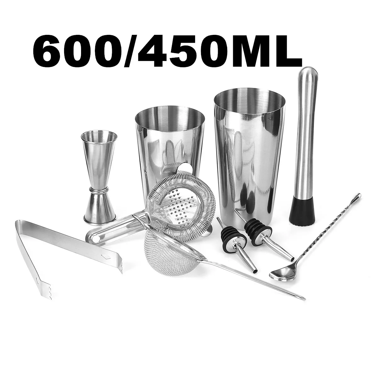 600 and 450ML 750 мл/600 мл нержавеющая сталь шейкер бар набор 10 шт. набор миксер вина шейкер Профессиональный инструмент для бармена набор - Цвет: 600 and 450ML