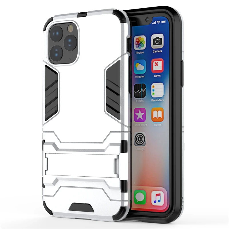 Yuhashi противоударный жесткий чехол-подставка для iPhone 11, защитный чехол-накладка для телефона, чехол-бампер для iPhone 11 - Цвет: Silver