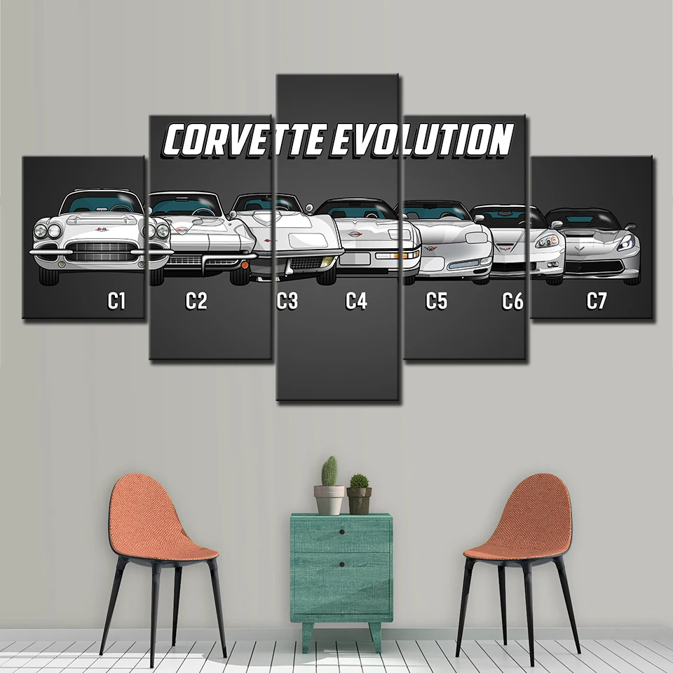 Картина на холсте стены искусства рамки дома декоративная комната HD печатных 5 панель модульные картины Chevrolet Corvette плакат с изображением автомобиля