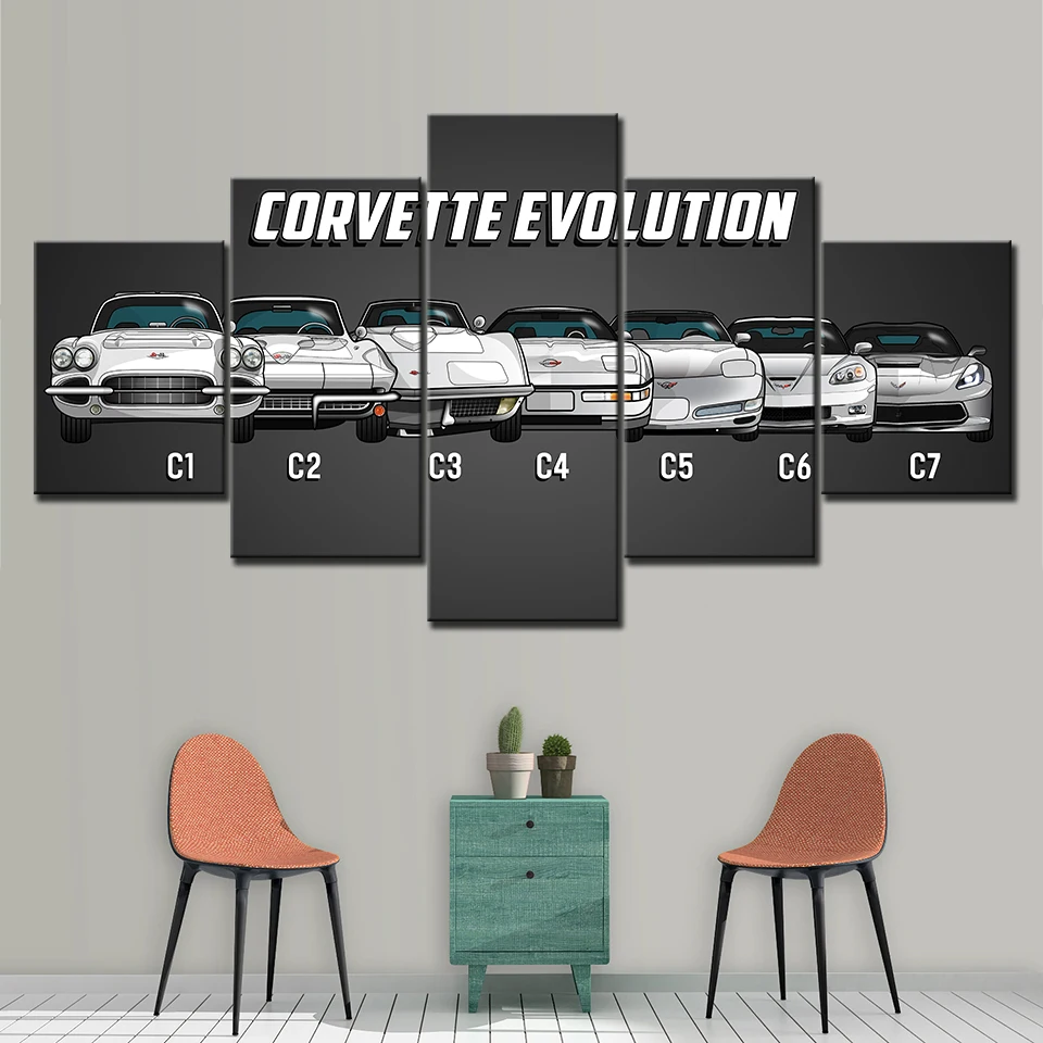 

Painting On Canvas Wall Art Framework Home Decorative Room HD Printed 5 Panel Modular Pictures Chevrolet Corvette Car Poster