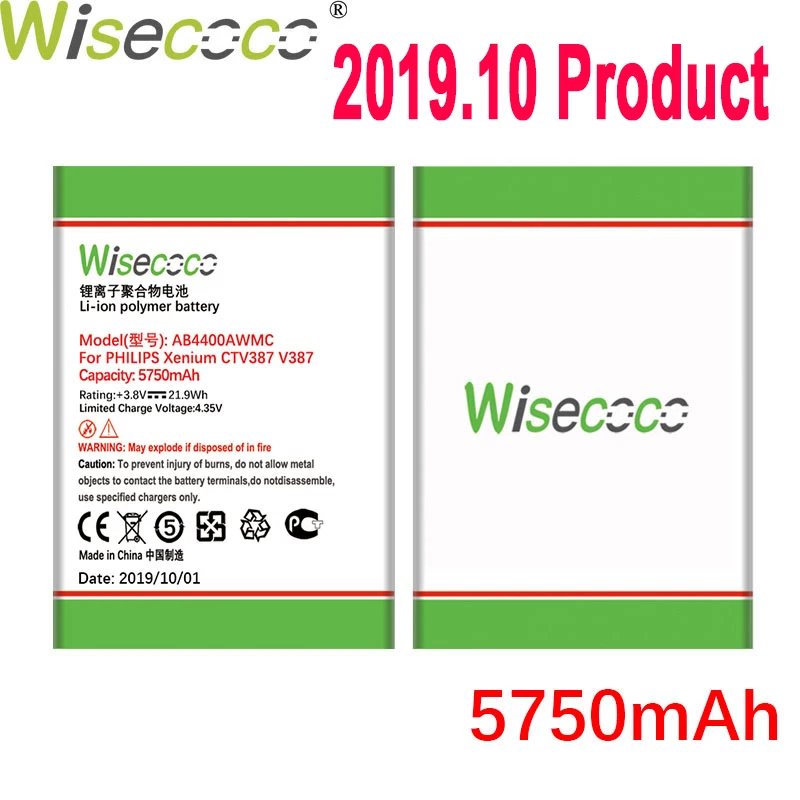 WISECOCO 5750 мАч AB4400AWMC батарея для Philips Xenium V387 CTV387 Мобильный телефон батарея новейшего производства+ номер отслеживания