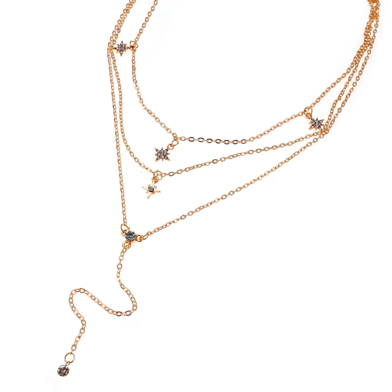 Модное многослойное ожерелье с золотыми кристаллами и звездами из сплава для женщин, ожерелье с подвеской на цепочке, ювелирные изделия в богемном стиле