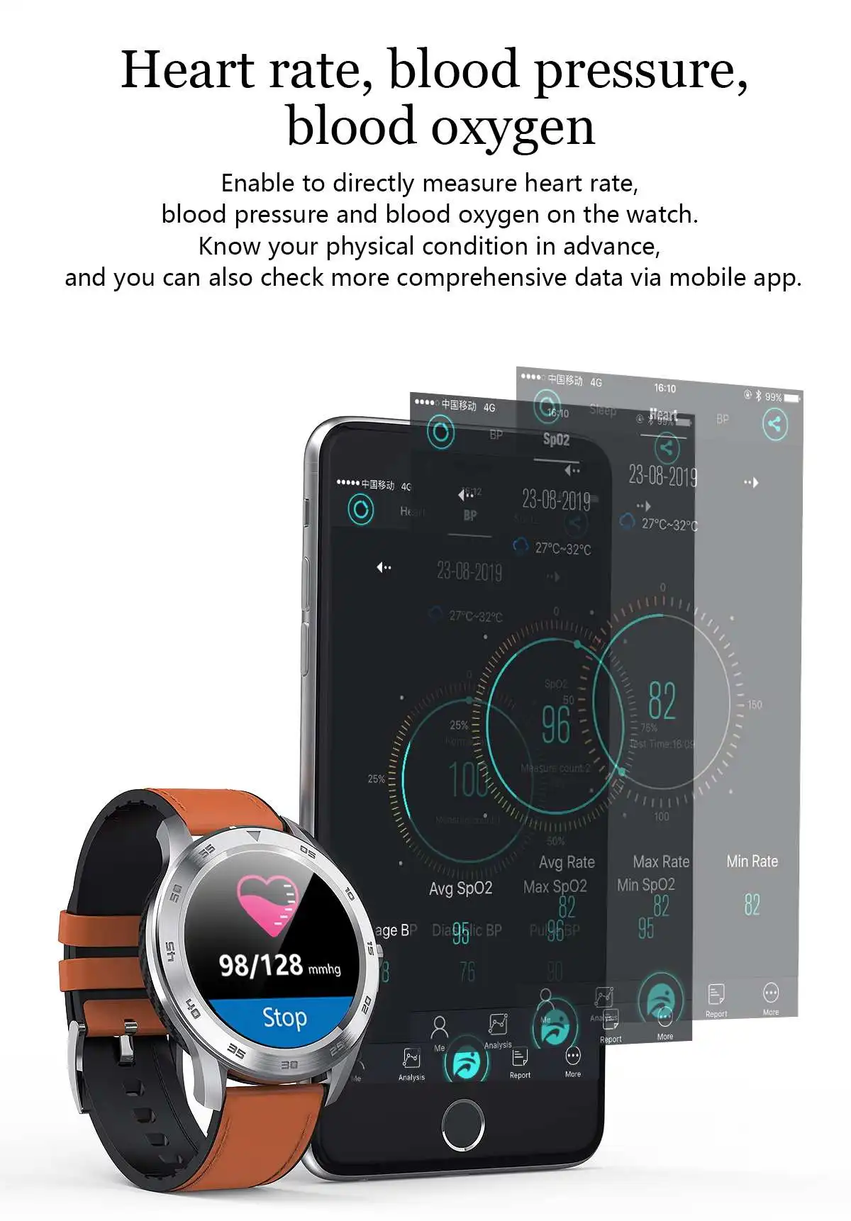 Смарт-часы Daywemet DT98 IP68 Водонепроницаемый 1,3 Full круглый HD экран ECG Обнаружение Сменные циферблаты умные часы фитнес-трекер