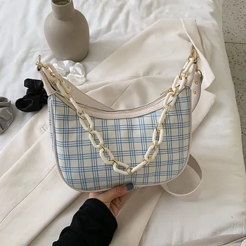 

Trendy plaid designer bag 2020 Small canvas tote bag handbag women luxury sac messager crossbody bag fashion chain shoulder bag