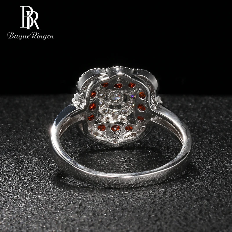 Bague Ringen в форме цветка, серебро 925, Ювелирное кольцо с камнями для женщин, рубиновый AAA циркон, женские вечерние аксессуары,, подарок