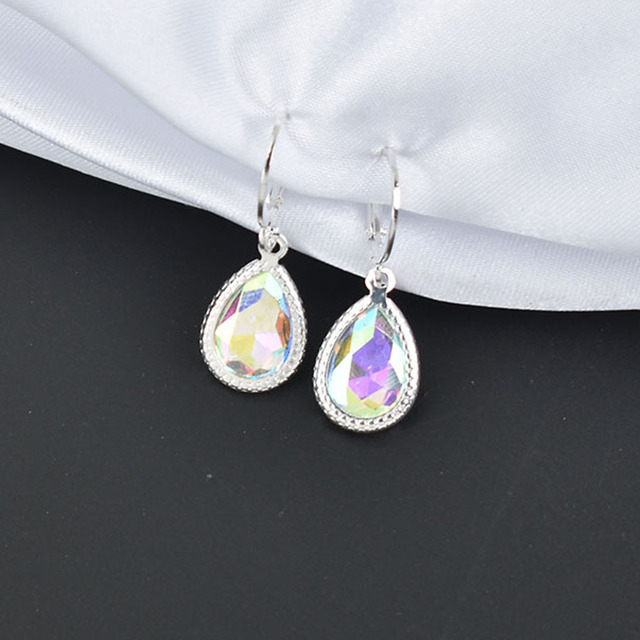 Geometric Crystal Water Drop Earrings For Women Silver Color Red Blue Jewelry Bridal Gift Boucle D'Oreille Femme
