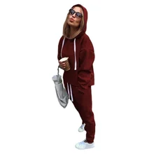 

2021 Autumn Solid Casual Womens Suits Drawstring Sweatshirt Solid Color Stitching Sports Suit for Women Two Piece Set