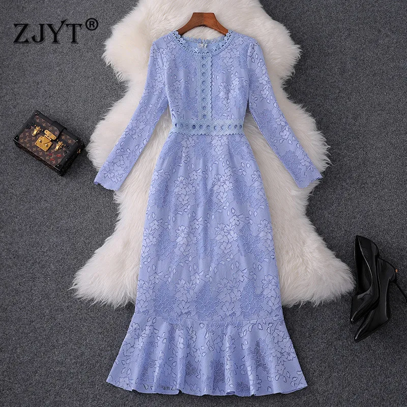 2019 Новые Модные осенние платья для женщин элегантные длинные рукава полые