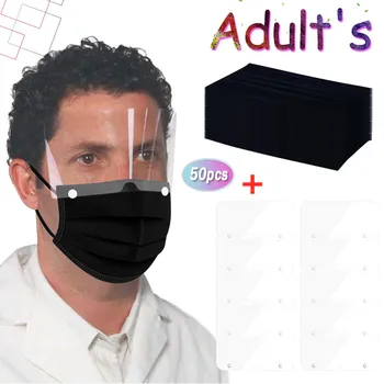 

Black Disposable Protect Face Mask With Eyeshield Eyes Clear Face Cover Transparent Removable Buttons Mask Masque De Protection