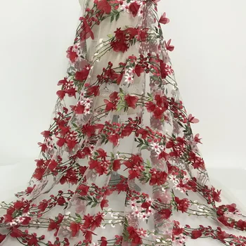 

LASUI 1 yard NEW TOP 3D flower embroidery mesh lace fabric wedding dress skirt handmade diy lace cloth accessories X0608