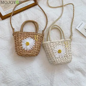 

Daisy Straw Woven Handbag Women Beach Bucket Small Shoulder Messenger Bag Summer Casual Crossbody Totes