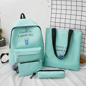 

4set Backpack Fashion Women Backpack Canvas Shoulder Bags Printing Girl School bag Mochilas Female Children Student Backpack