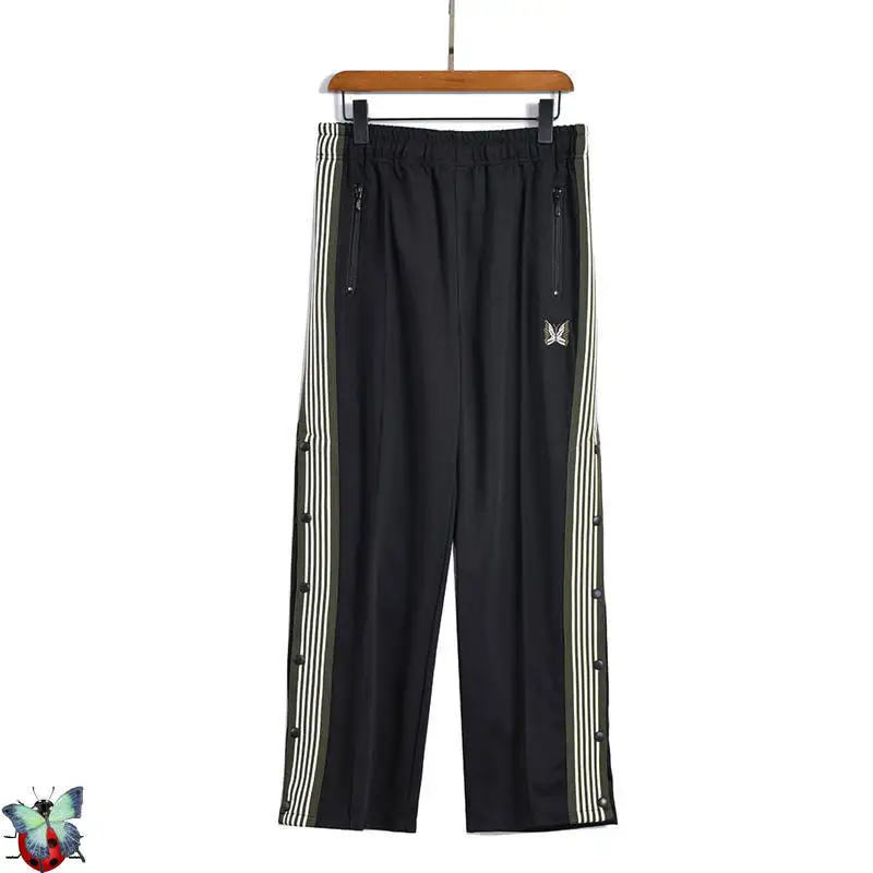

NEEDLES Pants with Elastic Waist Embroidery Awge Embroidery Butterfly Sweatpants Striped with Buttons