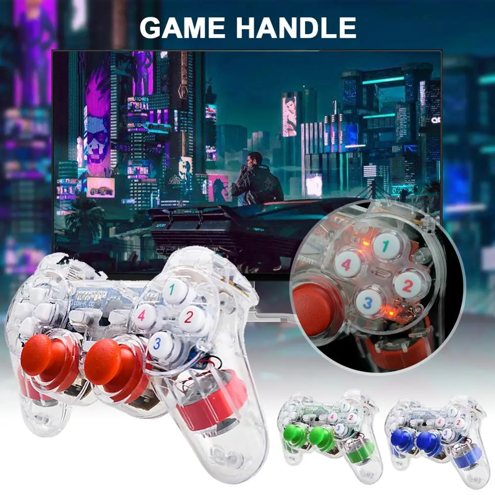 

USB Transparent Joystick Vibrating Joystick Retro Gaming Controller for WIN2000/XP/7/8/10