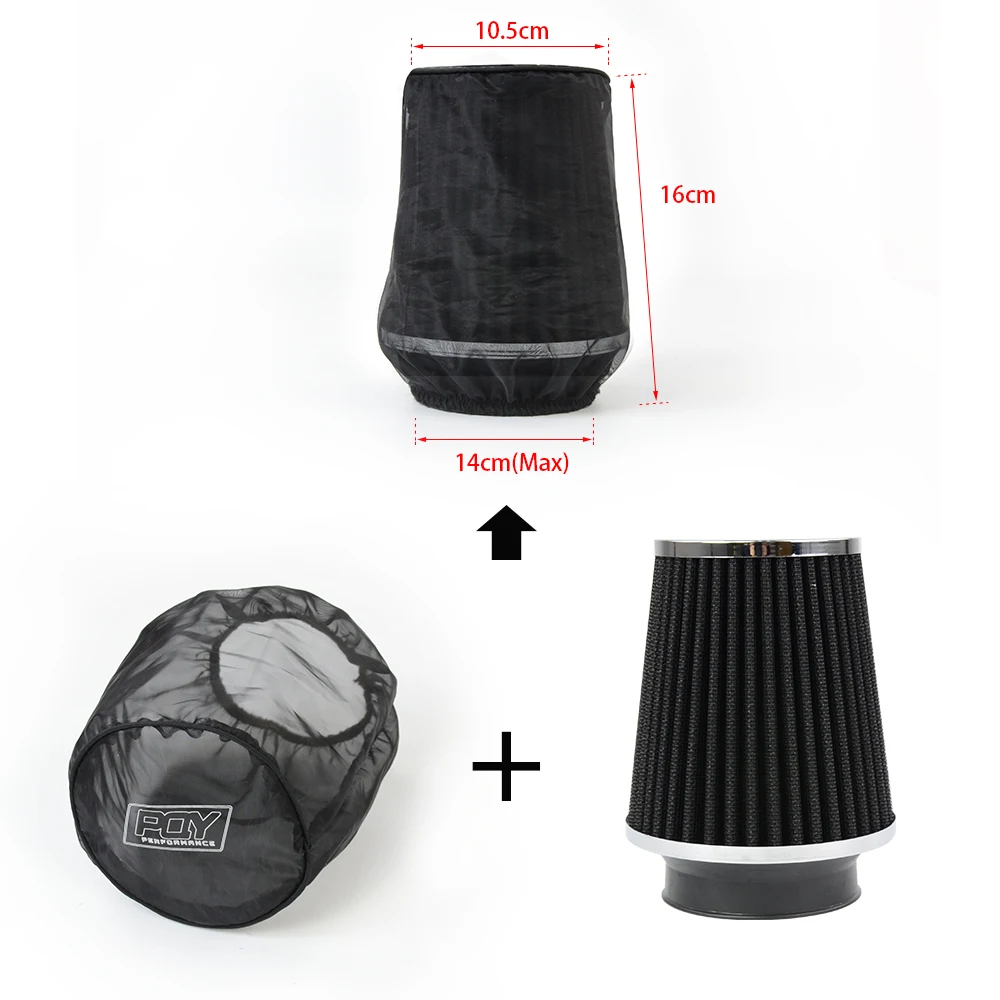 Universal Car Air Filter Protective Cover Waterproof Oilproof Dustproof for Cylindrical High Flow Air Intake Filters Black AIB01