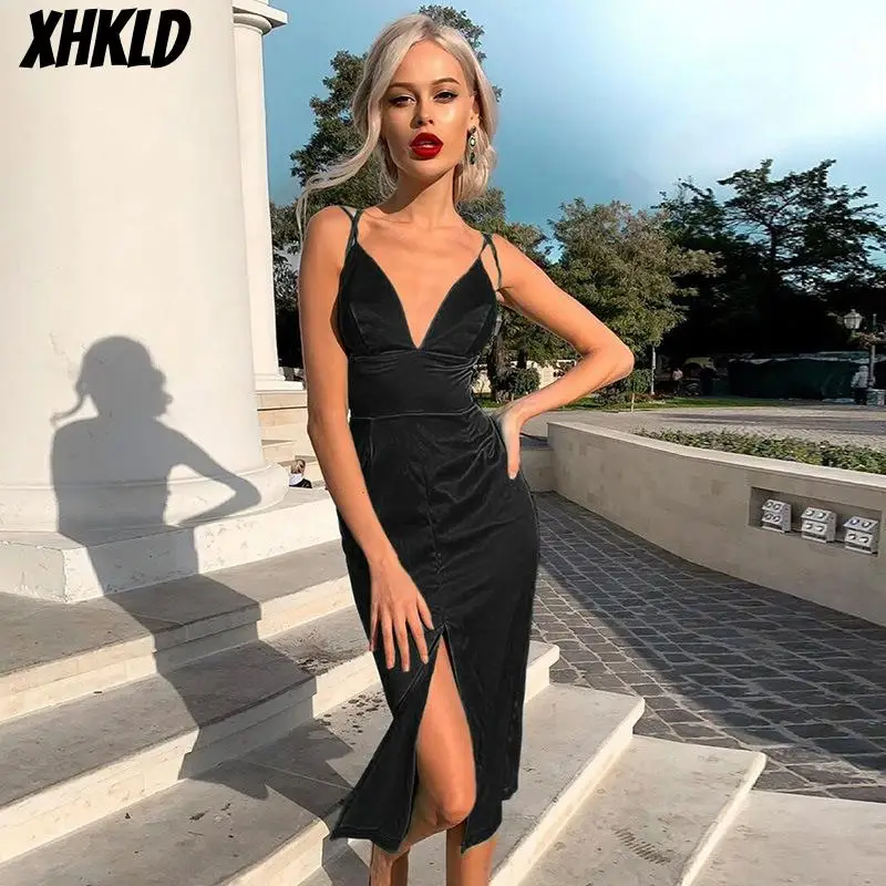 Платье без рукавов с разрезом сексуальное платье глубоким v-образным вырезом