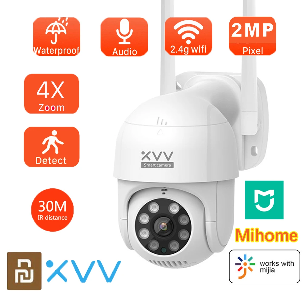 

New Xiaovv PTZ Action Camera IP65 Waterproof Infrared 8 Night Vision Rotation 1080P HD Image Quality Lights Stand By Mi Home App