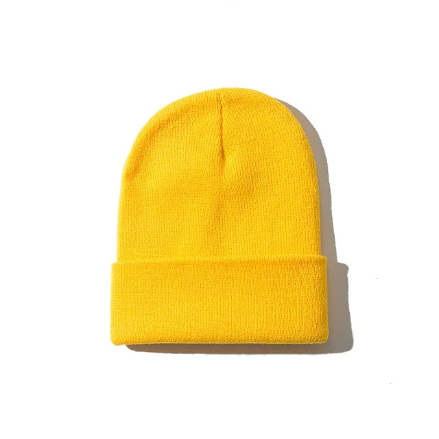Yellow Женская шапка из смесового хлопка, одноцветные теплые мягкие вязаные шапки в стиле хип-хоп, мужские зимние шапки, женские шапки Skullies Beanies для девочек - Цвет: Yellow