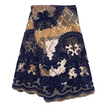 

NIAI African Lace Fabric 2020 High Quality Velvet Lace Royal Blue Nigerian Lace Fabrics For Wedding Dress With Stones XY3228B-3