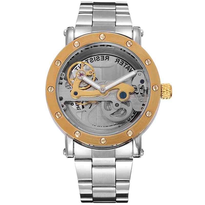 

Skeleton Watch Men's Bridge Analog Display Mechanical Watch Automatic Self Wind Male Clock Steel Strap Relogio Masculino 2019