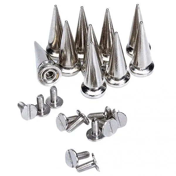 20pcs/set 10mm Silver Cone Spikes Screwback Studs DIY Craft Cool Rivets Punk for Shoes Custom Leather Work Belts Handbags etc