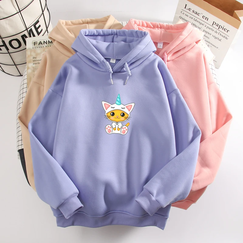 Толстовка Kawaii С мультяшным котом эстетичная уличная одежда в стиле Харадзюку