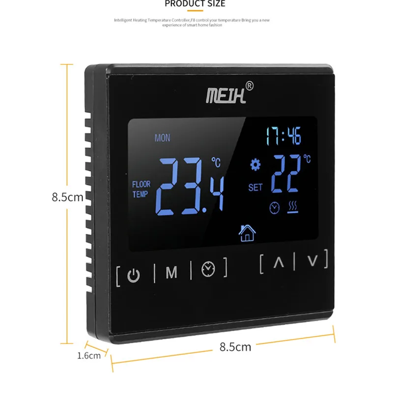 Термостат с сенсорным ЖК-экраном, электрическая система отопления пола, терморегулятор для нагрева воды, AC85-240V, регулятор температуры