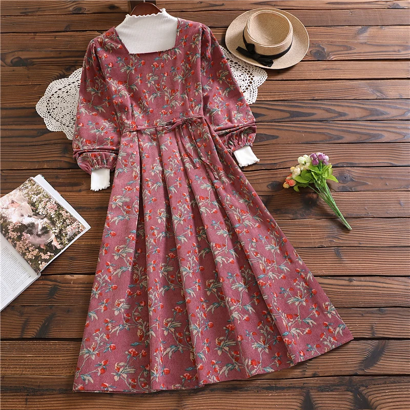 

Spring autumn fashion mori girl vestidos japan style long sleeve women floral dress