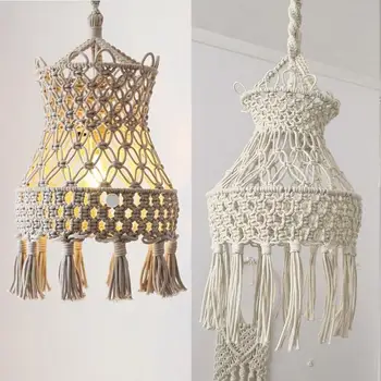 

Creative Bohemian Macrame Tapestry Wall Hanging Hand-woven Chandelier Lampshade Home Coffee Wedding Decoration Lamp Shade