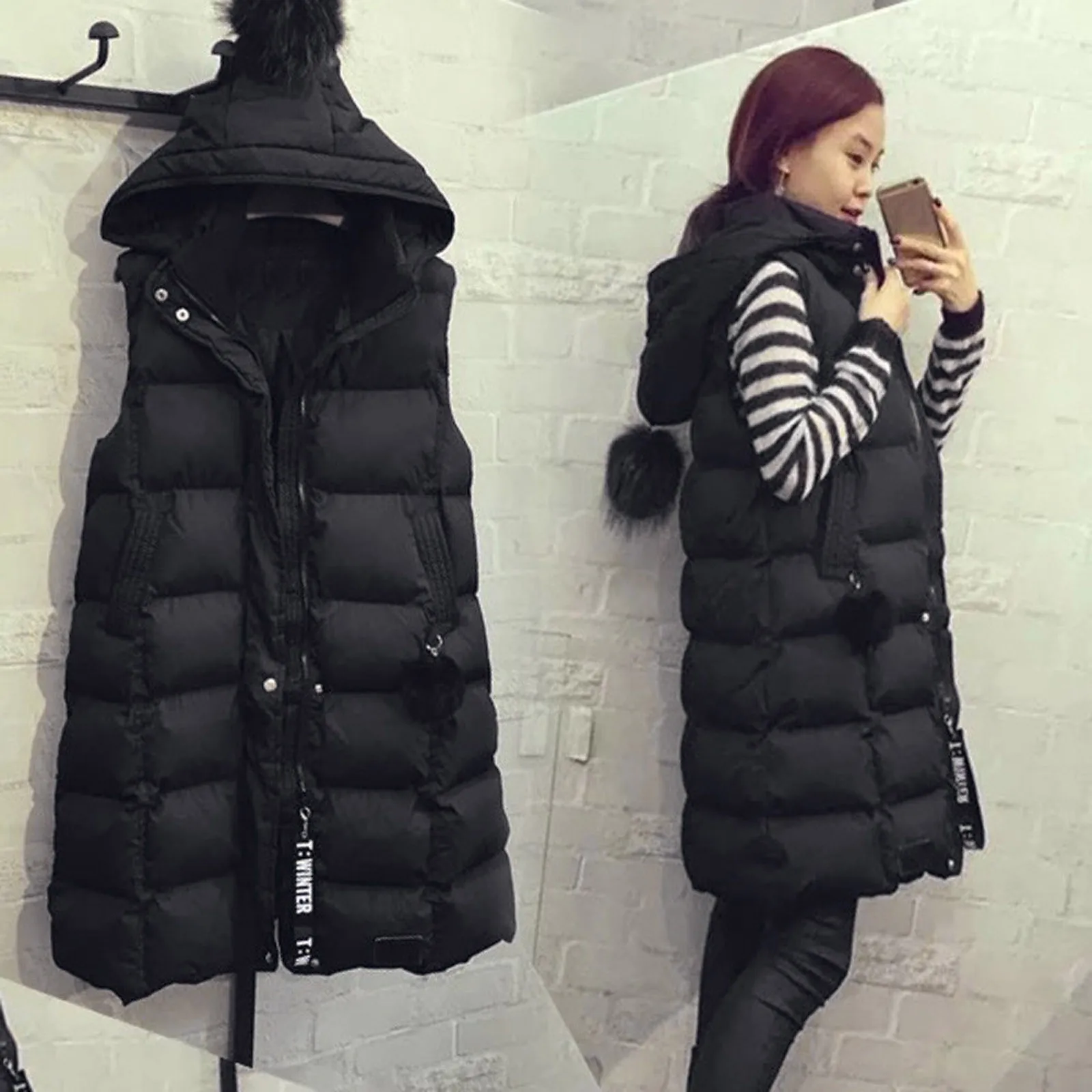 Abrigo con capucha de talla grande para mujer, Parkas de pecho individual, chaleco sin mangas, prendas de vestir, Chaqueta larga y ajustada