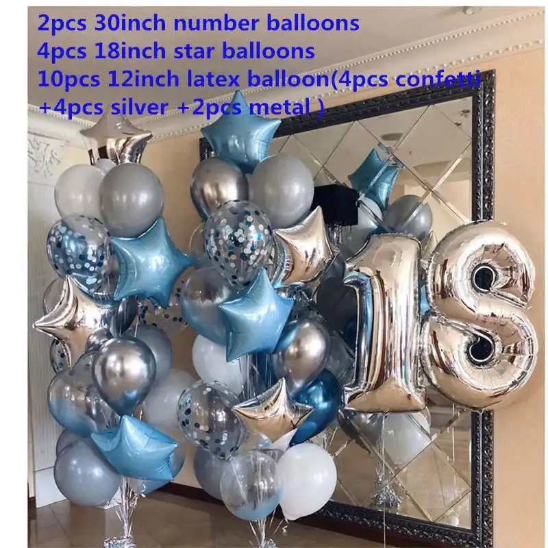 16 Pz Set Numero Di 18 Anni Della Ragazza Del Ragazzo Di Compleanno Decorazione 30 Pollici Palloncino Blu Argento Stella Foil Balloons Cerimonia Per Adulti Partito Palloncini E Accessori Aliexpress